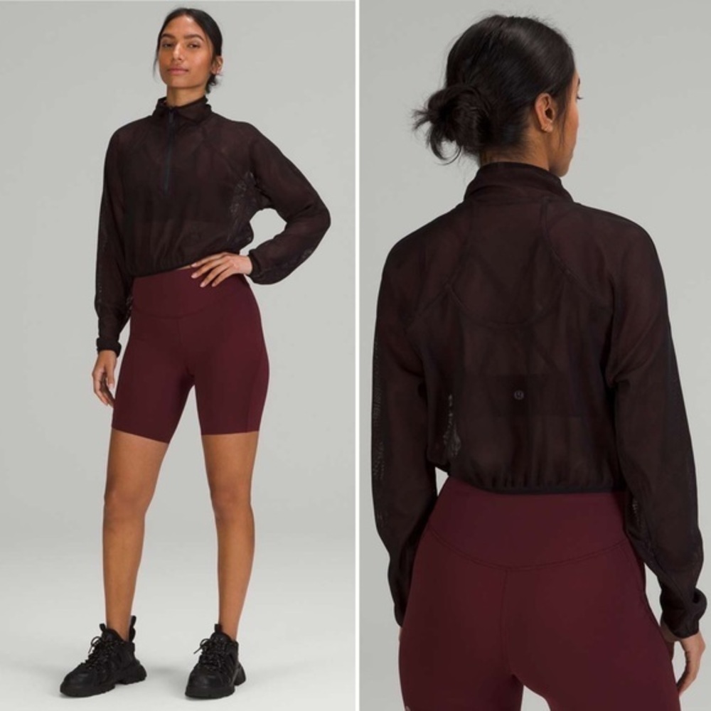 Lululemon Reversible Mesh Half Zip, Black/ Red Merlot, size 12 NWT
